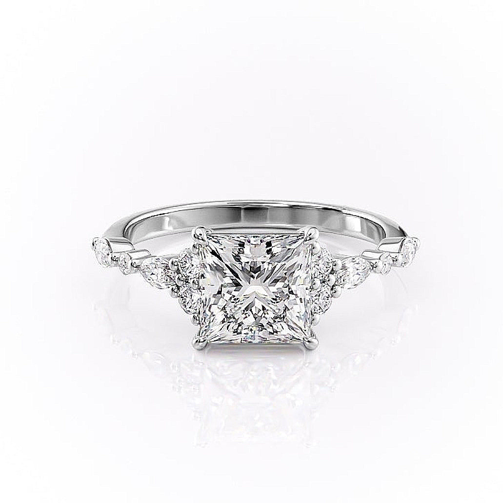 2.08 CT Princess Cut Cluster Moissanite Engagement Ring