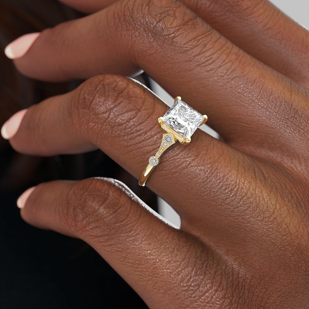 2.08 CT Princess Solitaire Milgrain Setting Moissanite Engagement Ring