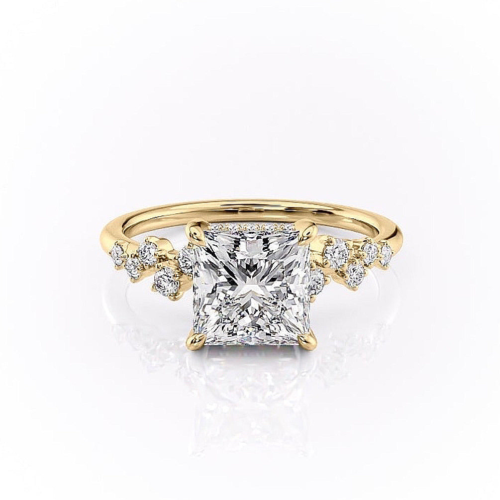 2.08 CT Princess Cut Cluster Moissanite Engagement Ring