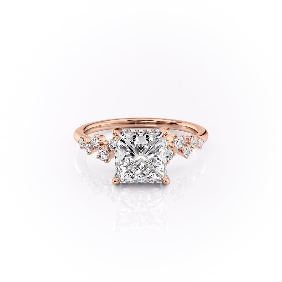 2.08 CT Princess Cut Cluster Moissanite Engagement Ring