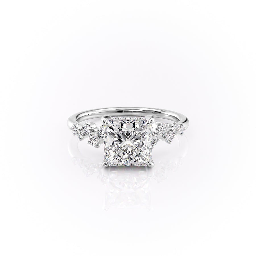 2.08 CT Princess Cut Cluster Moissanite Engagement Ring
