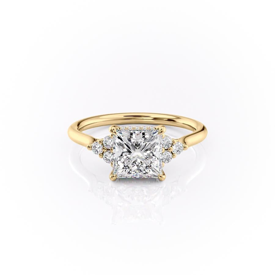 2.08 CT Princess Cut Cluster Moissanite Engagement Ring