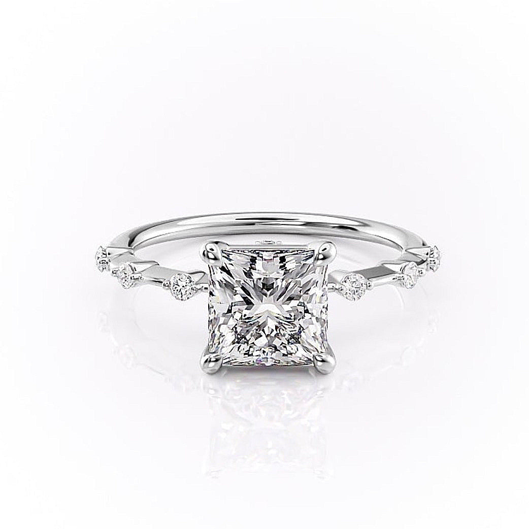 2.08 CT Princess Cut Solitaire Dainty Style Moissanite Engagement Ring