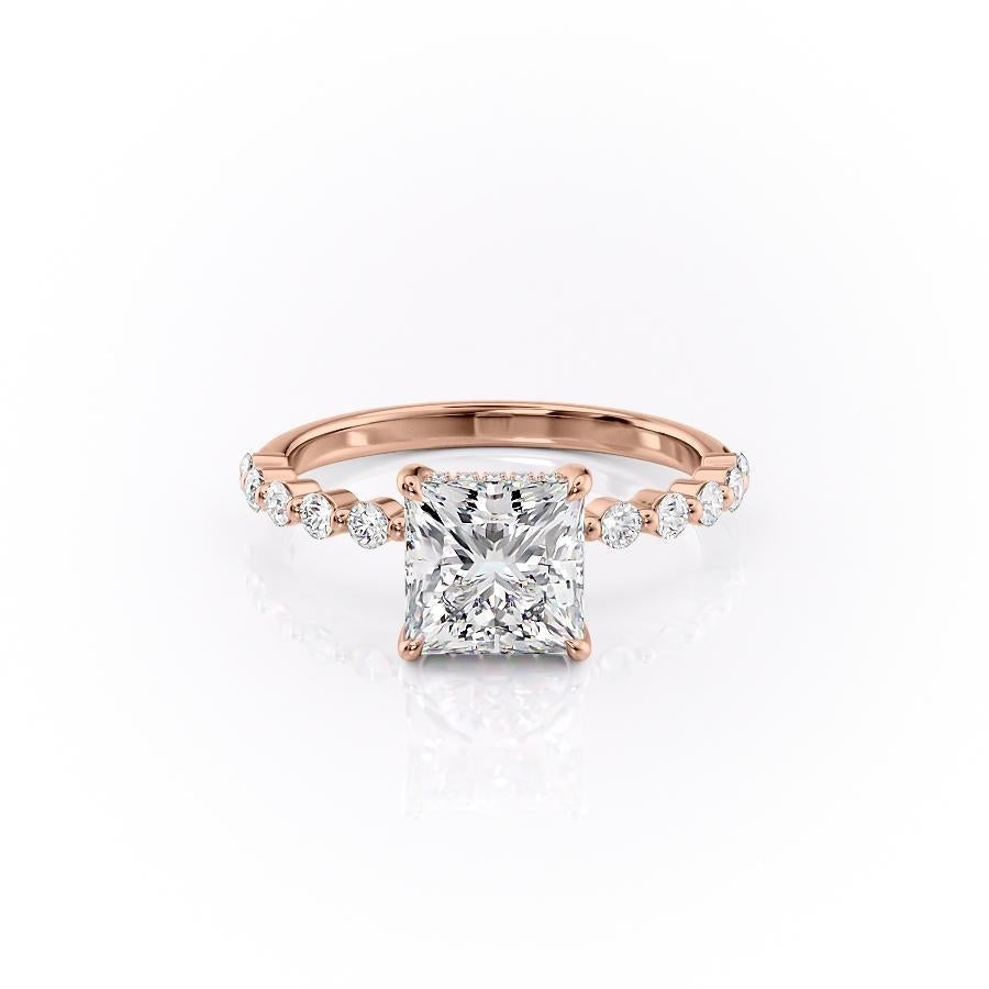 2.08 CT Princess Cut Hidden Halo Pave Setting Moissanite Engagement Ring