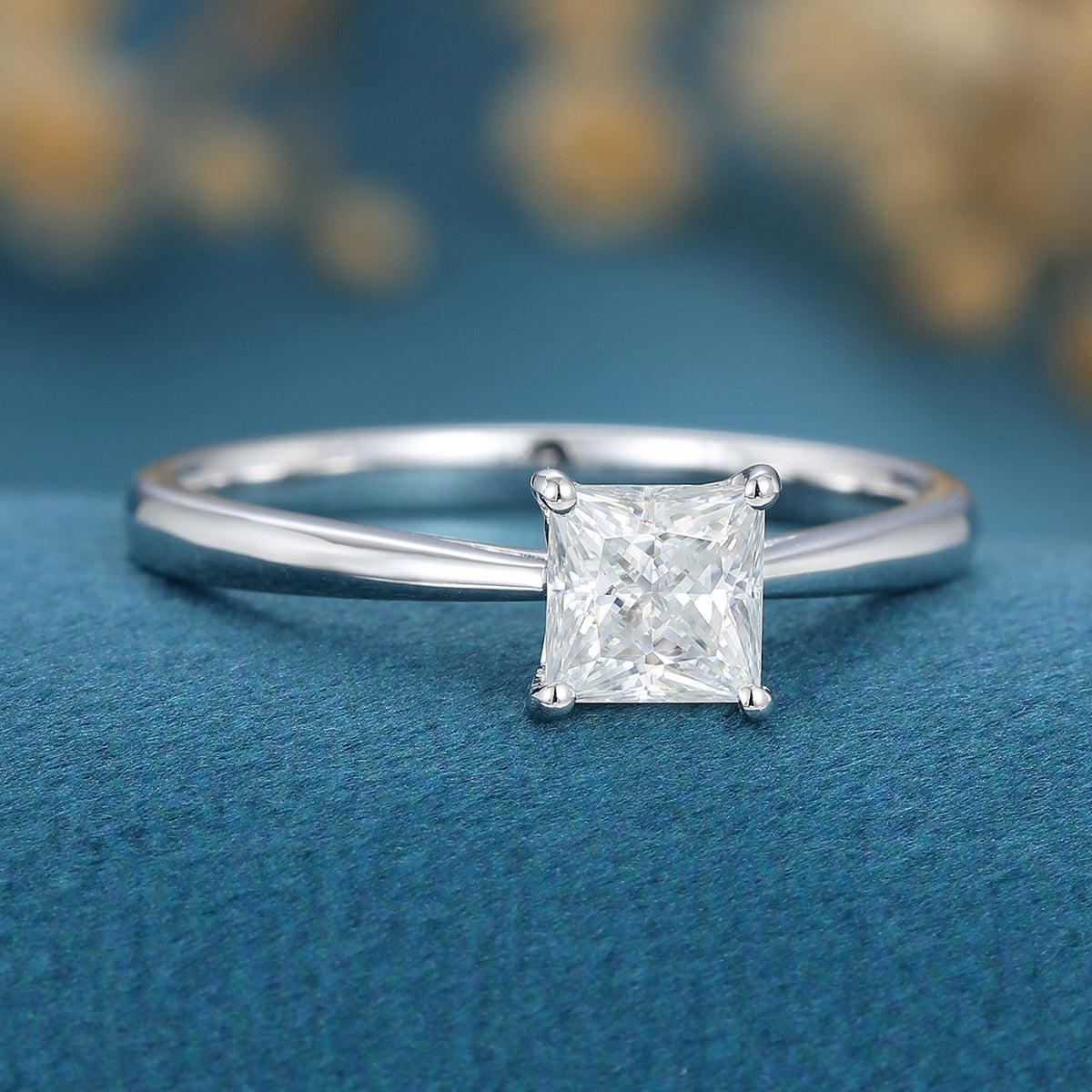 0.64 CT Princess Shaped Moissanite Solitaire Engagement Ring