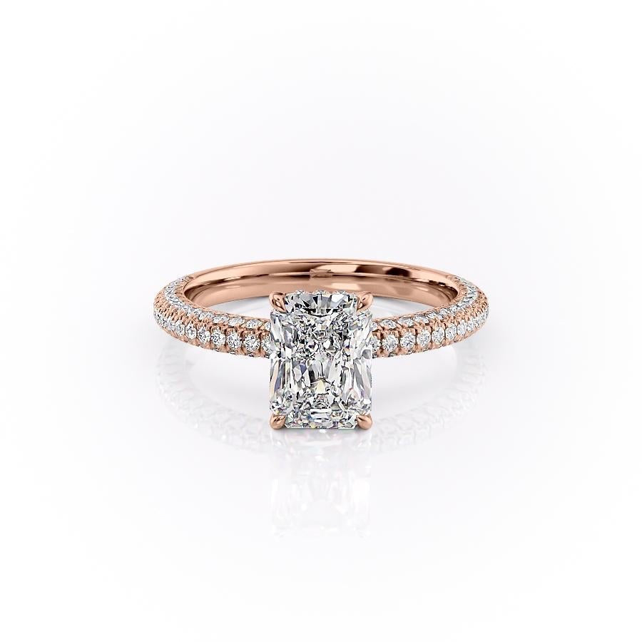 2.1 CT Radiant Cut Hidden Halo Triple Pave Moissanite Engagement Ring