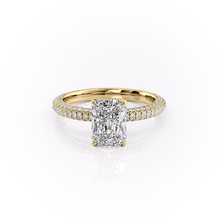 2.1 CT Radiant Cut Hidden Halo Triple Pave Moissanite Engagement Ring