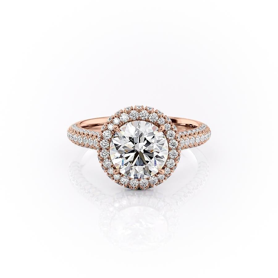 1.90 CT Round Cut Halo Triple Pave Setting Moissanite Engagement Ring