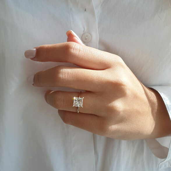 2.08 CT Princess Cut Solitaire Style Moissanite Engagement Ring