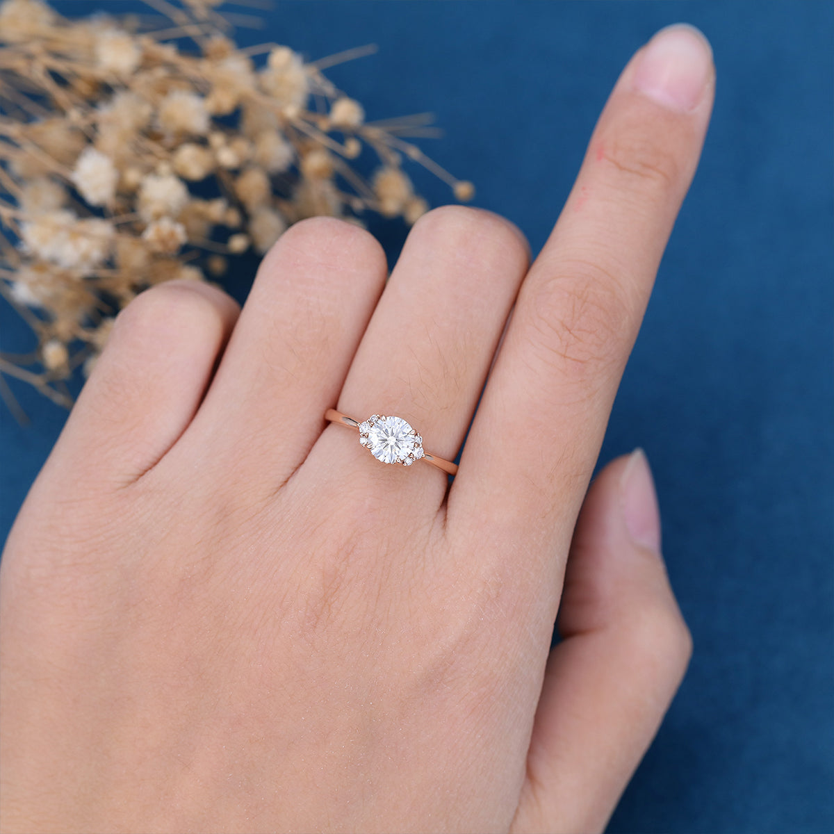 0.68 CT Round Shaped Moissanite Cluster Engagement Ring