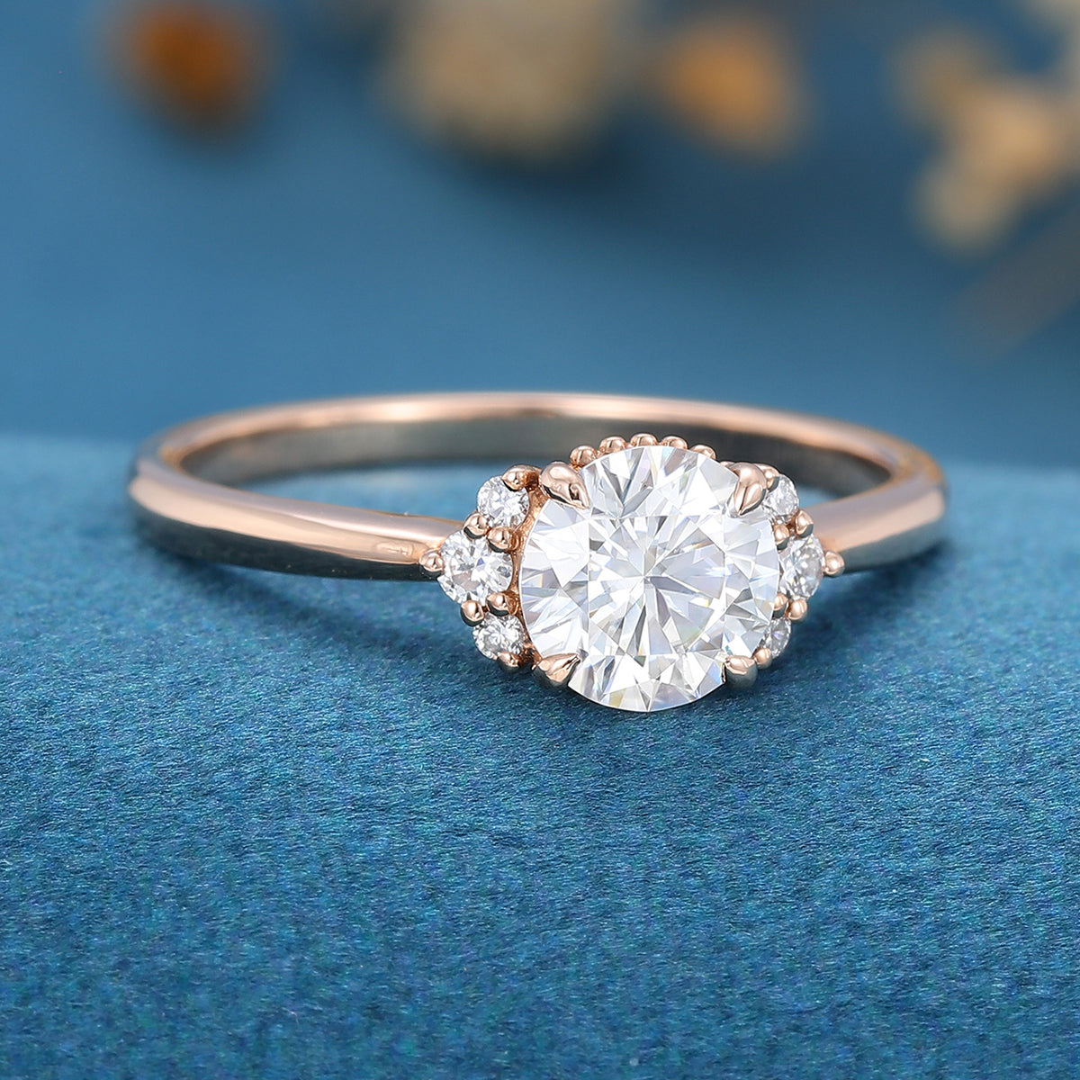 0.68 CT Round Shaped Moissanite Cluster Engagement Ring