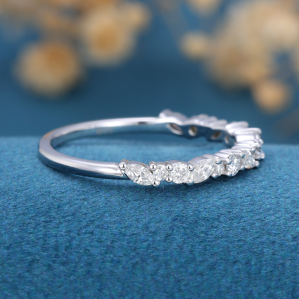 1.70 CT Marquise & Round Shaped Moissanite Half Eternity Wedding Band