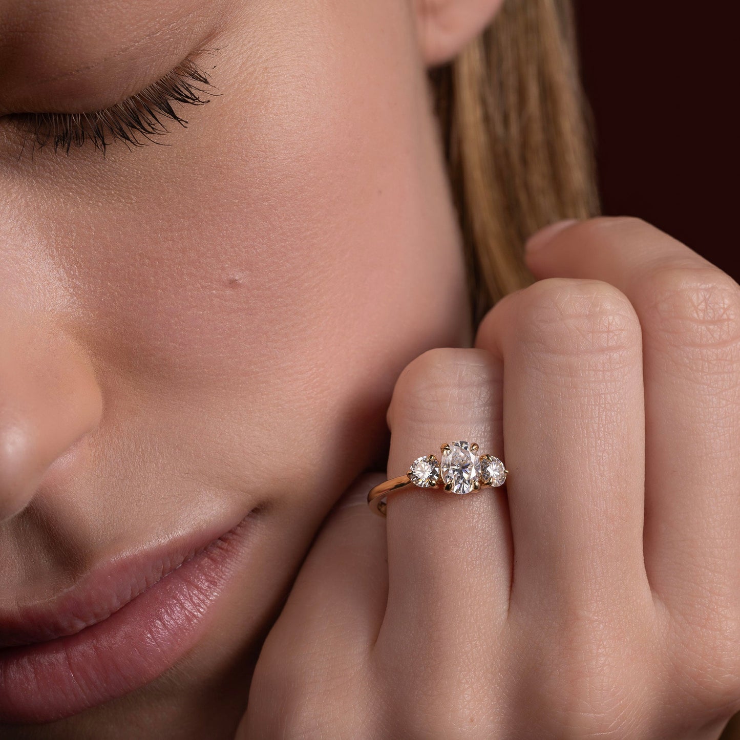 2.5 CT Oval Three Stone Moissanite Engagement Ring