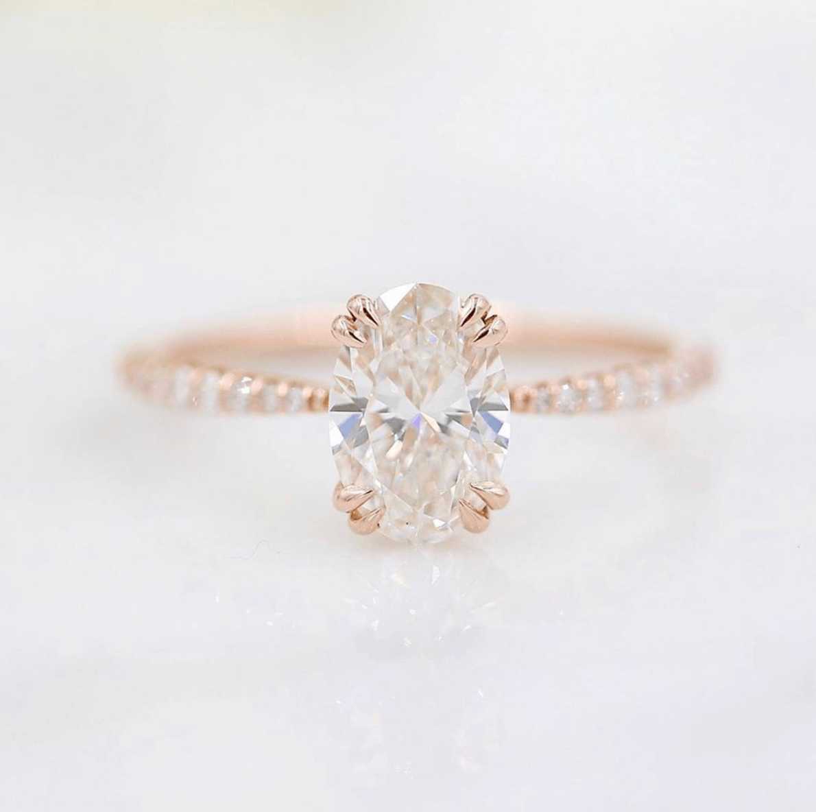 1.91 CT Oval Solitaire Moissanite Engagement Ring With Pave Setting
