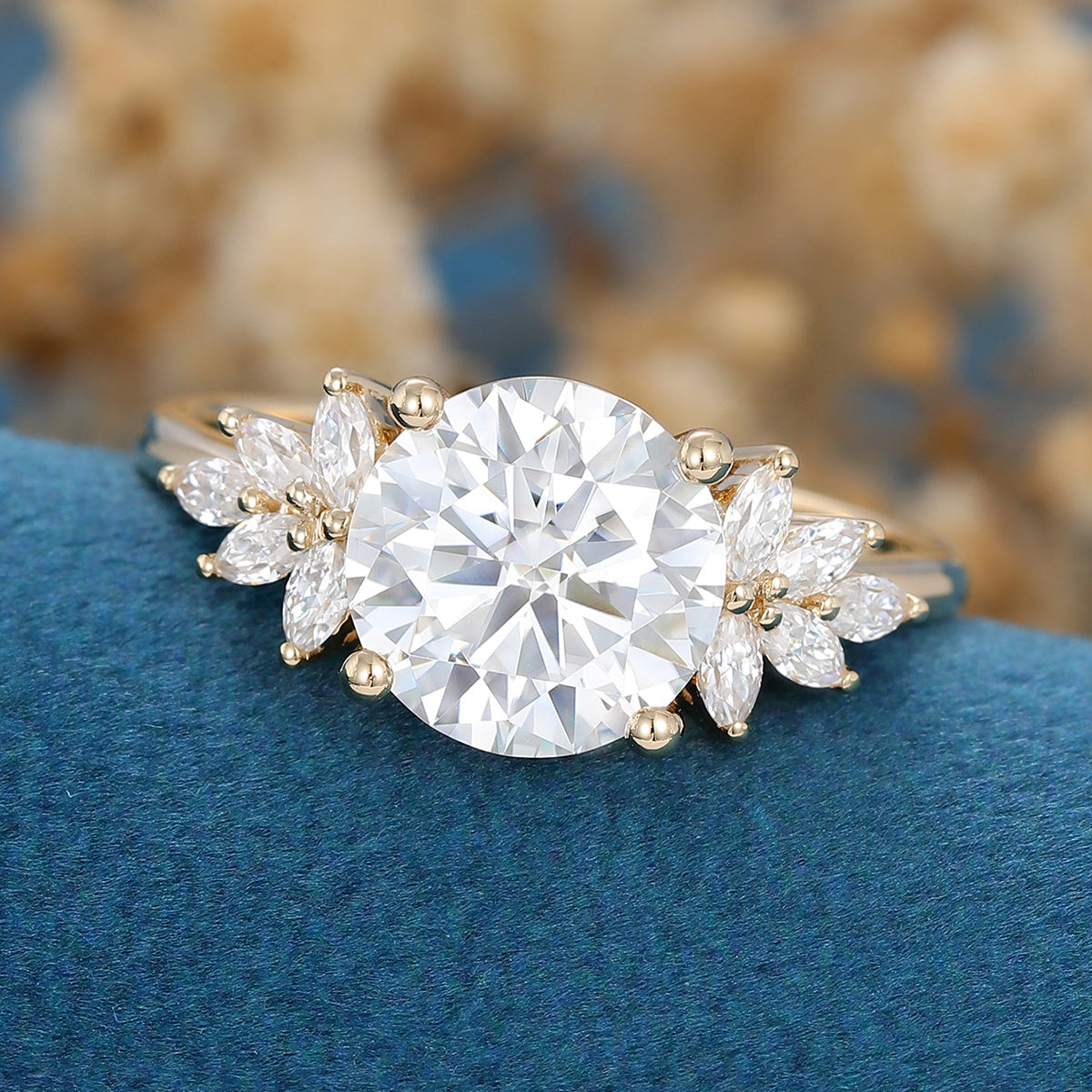 1.90 CT Round Shaped Moissanite Cluster Engagement Ring