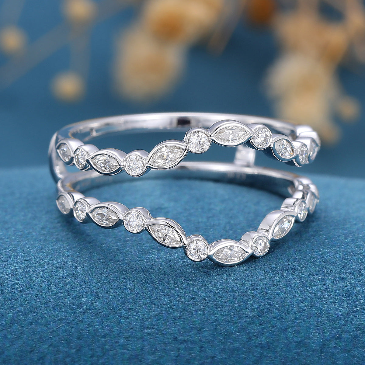 3.60 CT Round & Marquise Shaped Moissanite Unique Wedding Band