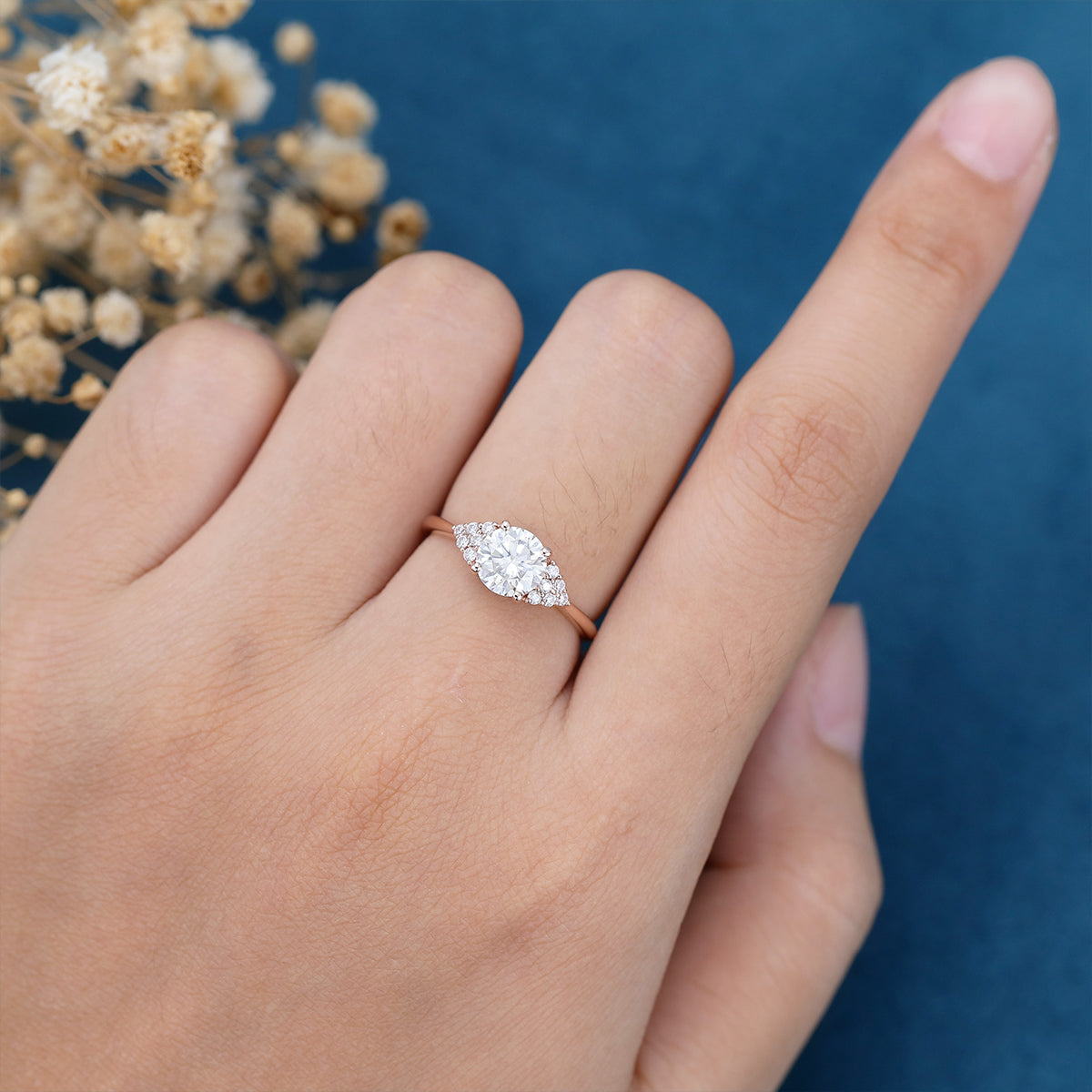 0.68 CT Round Shaped Moissanite Cluster Engagement Ring
