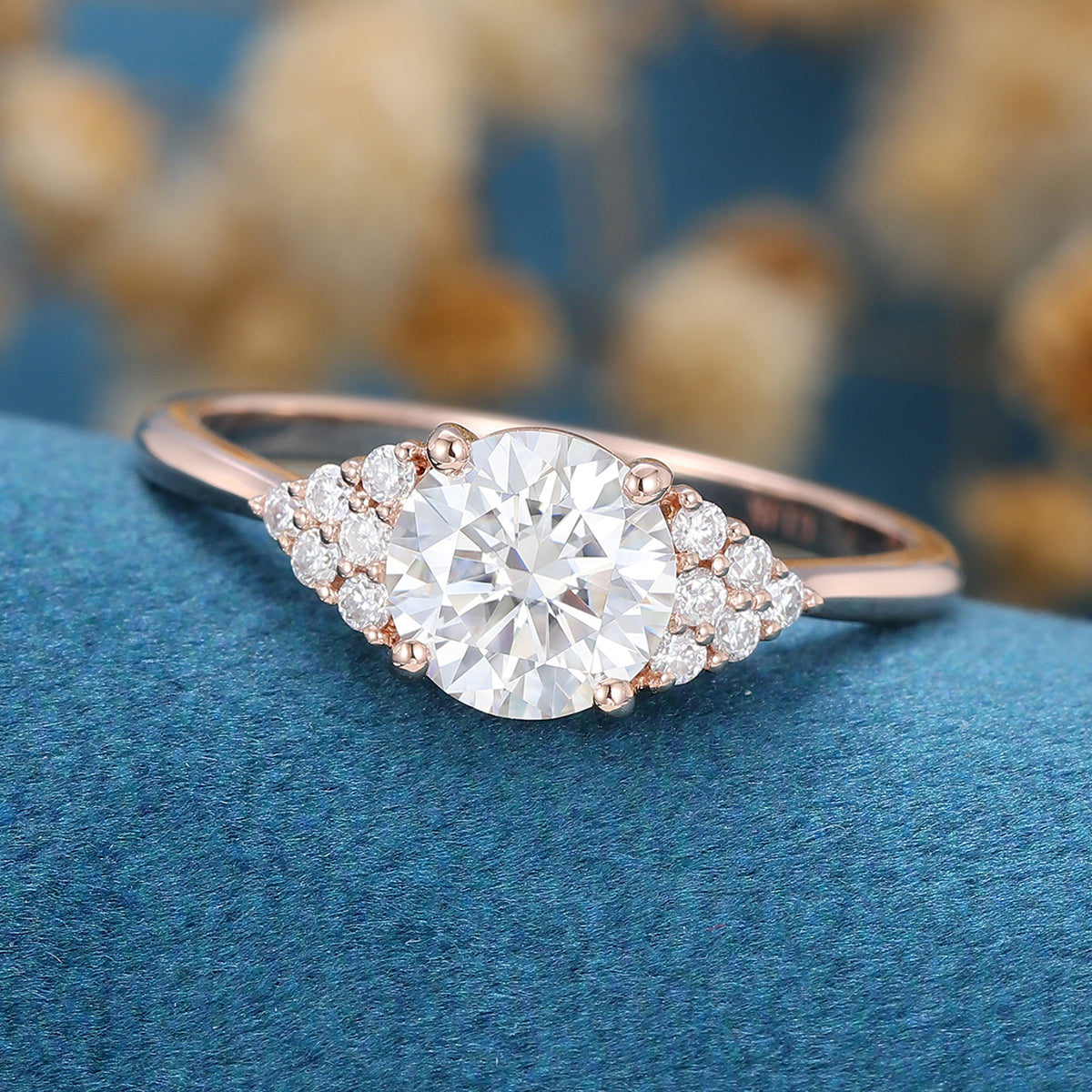 0.68 CT Round Shaped Moissanite Cluster Engagement Ring