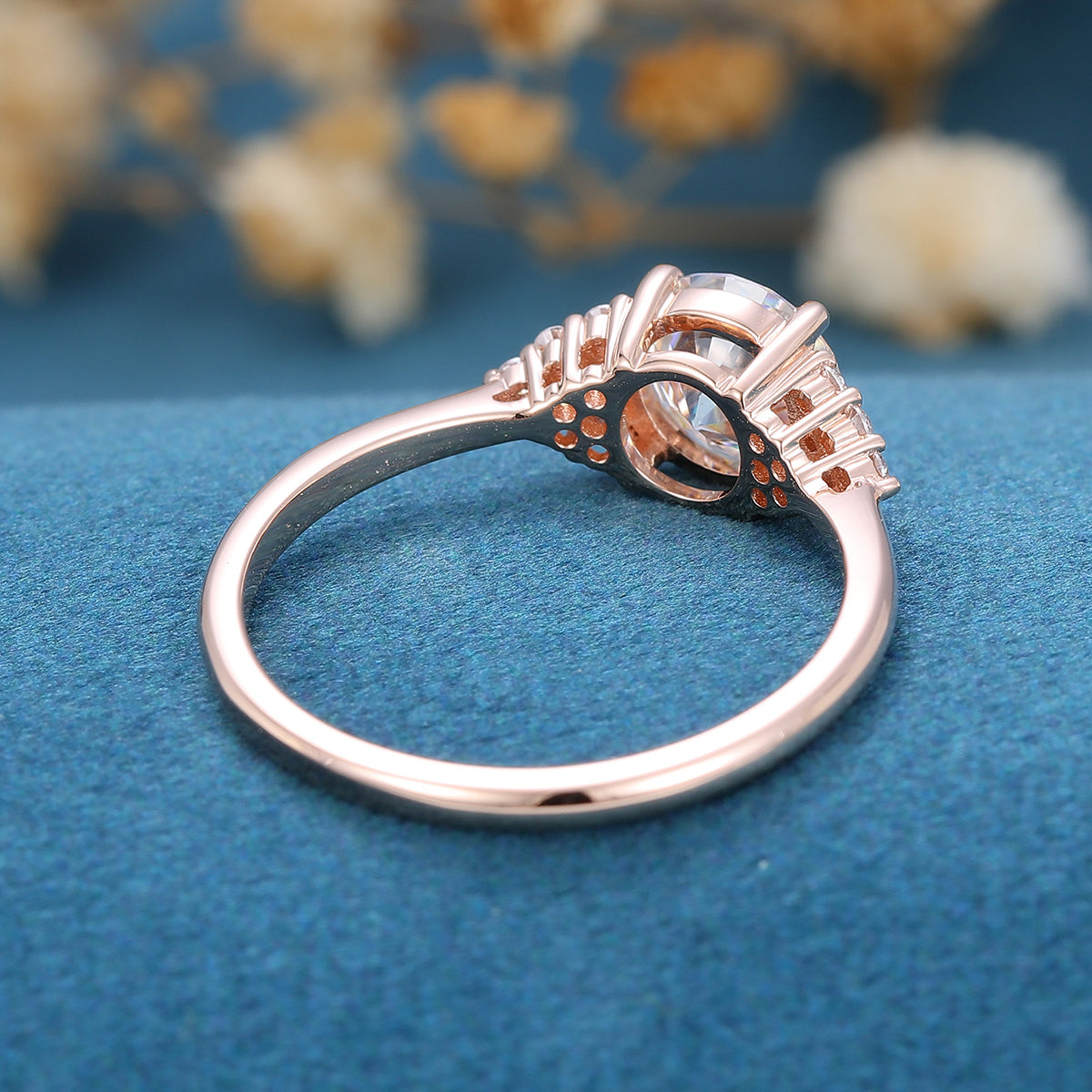 0.68 CT Round Shaped Moissanite Cluster Engagement Ring