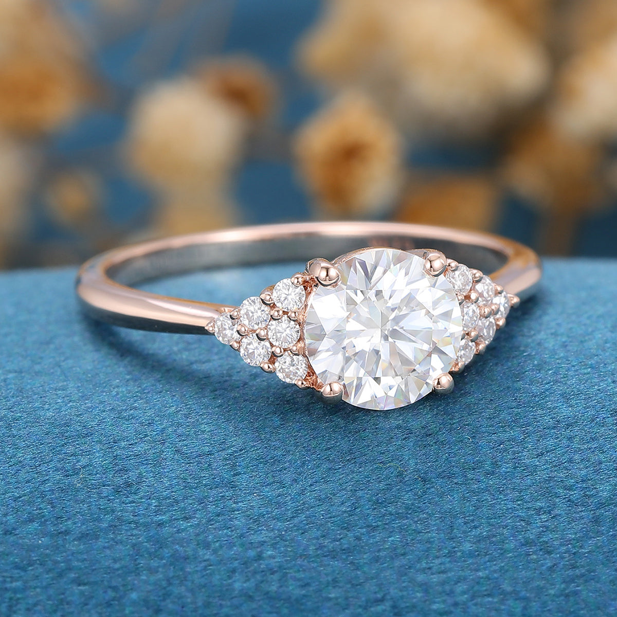 0.68 CT Round Shaped Moissanite Cluster Engagement Ring