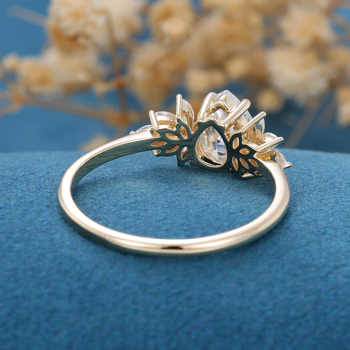 1.0 CT Pear Shaped Moissanite Cluster Engagement Ring