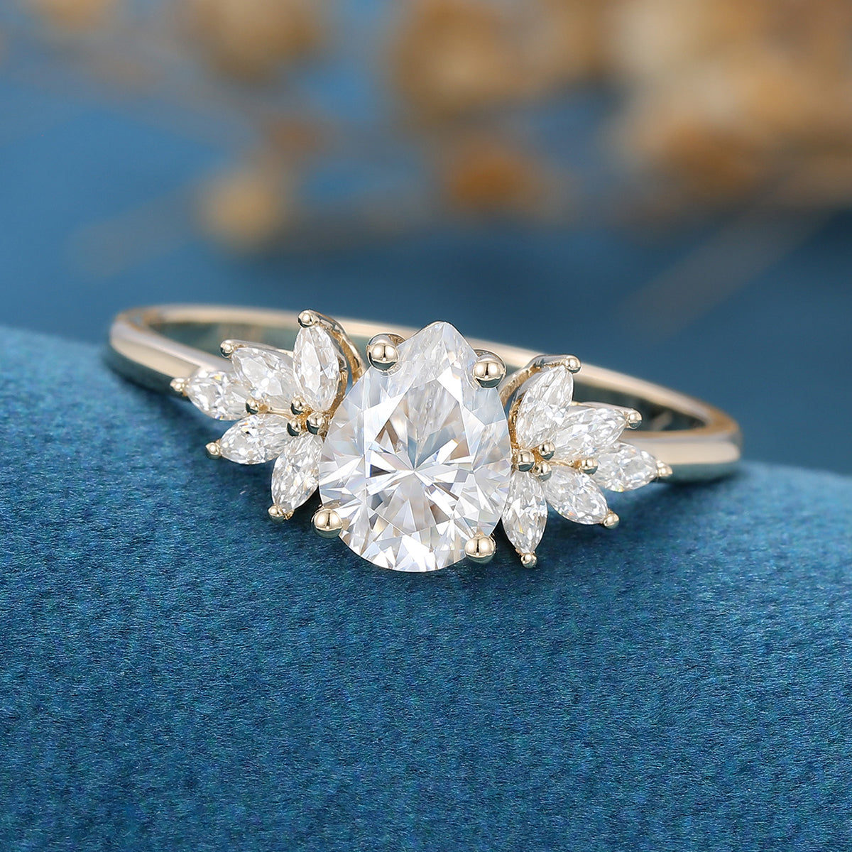 1.0 CT Pear Shaped Moissanite Cluster Engagement Ring