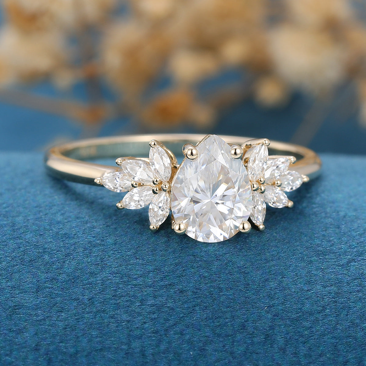 1.0 CT Pear Shaped Moissanite Cluster Engagement Ring