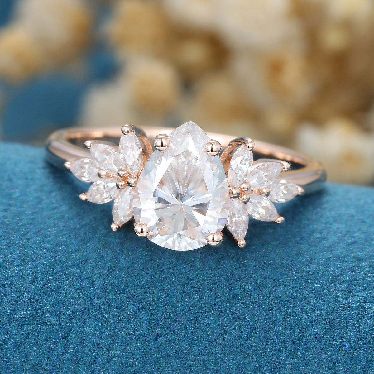 1.0 CT Pear Shaped Moissanite Cluster Engagement Ring