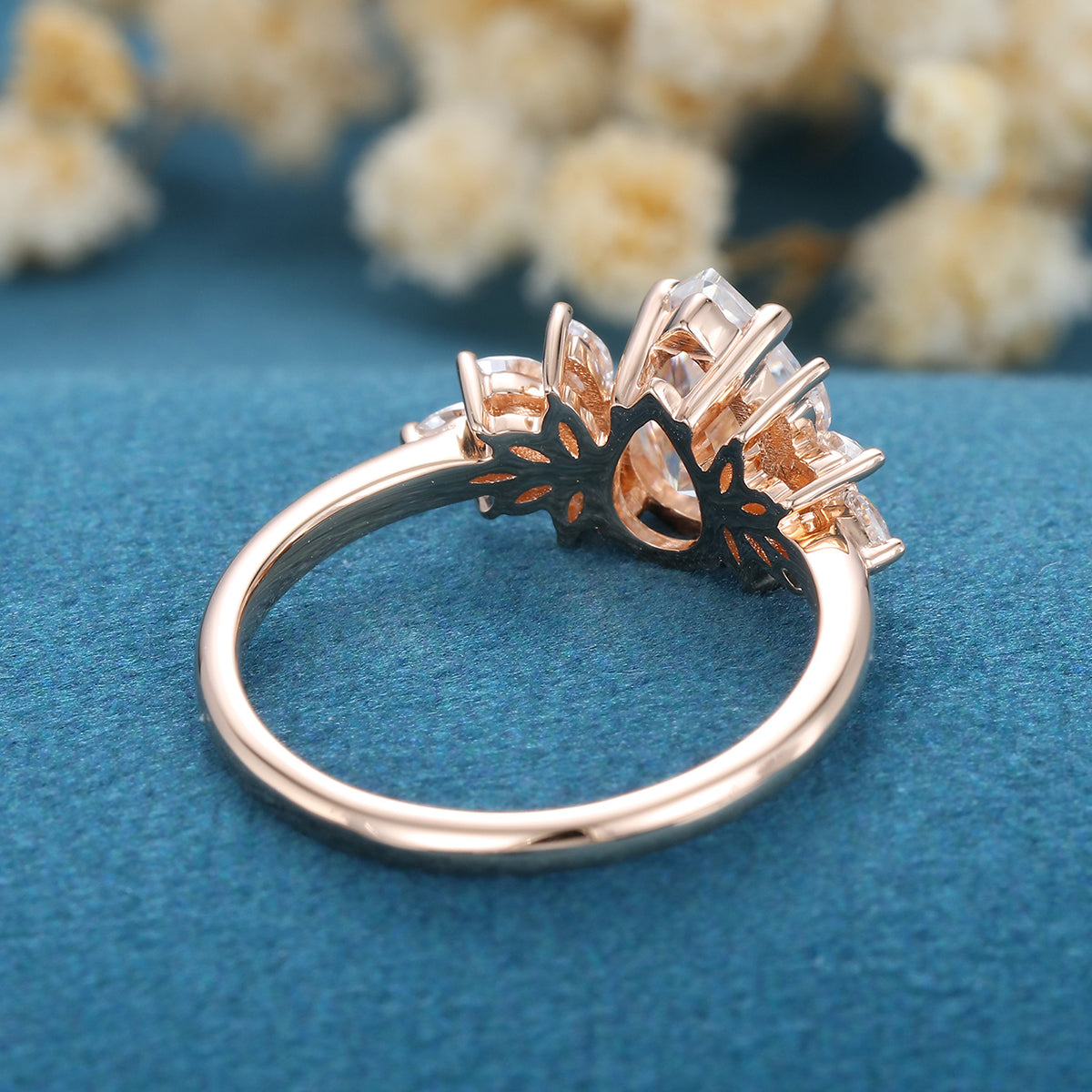 1.0 CT Pear Shaped Moissanite Cluster Engagement Ring