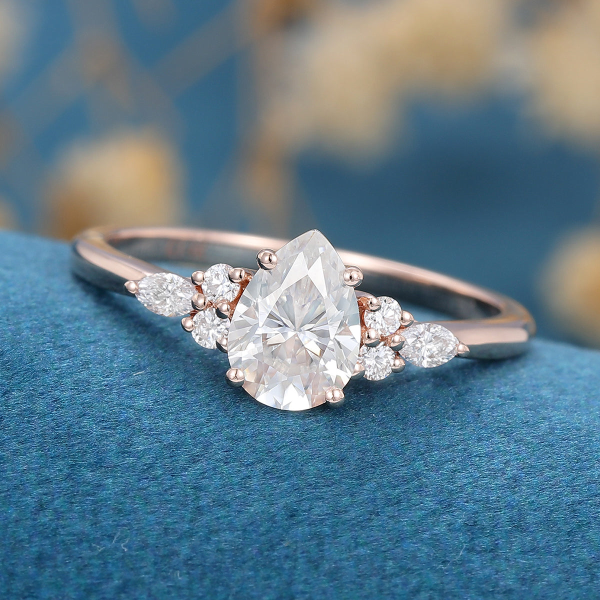 1.0 CT Pear Shaped Moissanite Cluster Engagement Ring