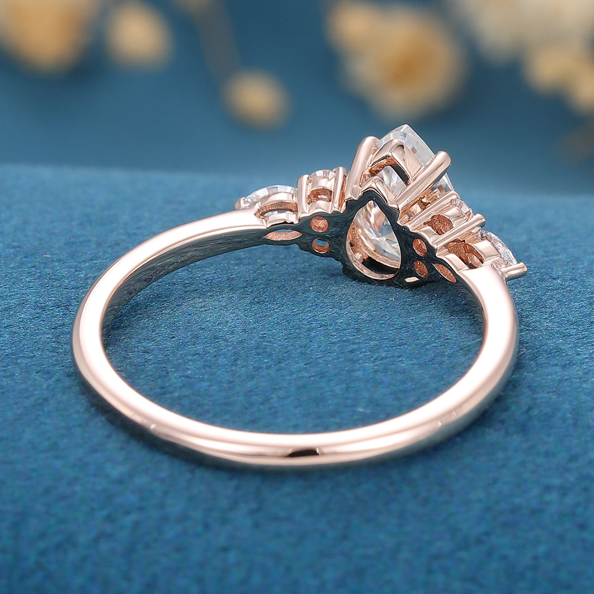 1.0 CT Pear Shaped Moissanite Cluster Engagement Ring