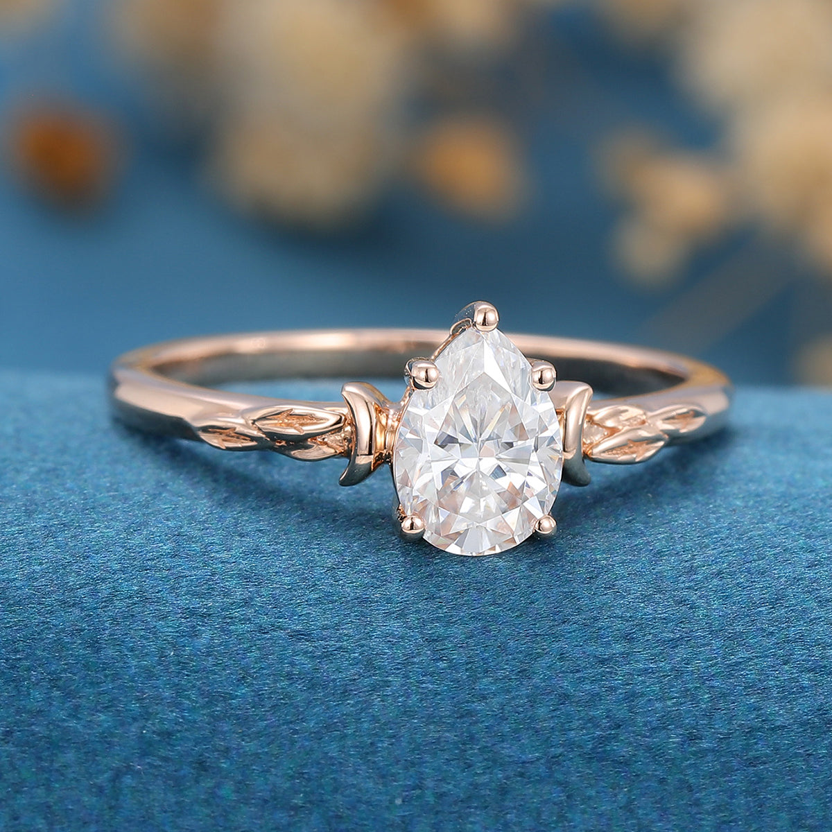 0.69 CT Pear Shaped Moissanite Vintage Solitaire Engagement Ring