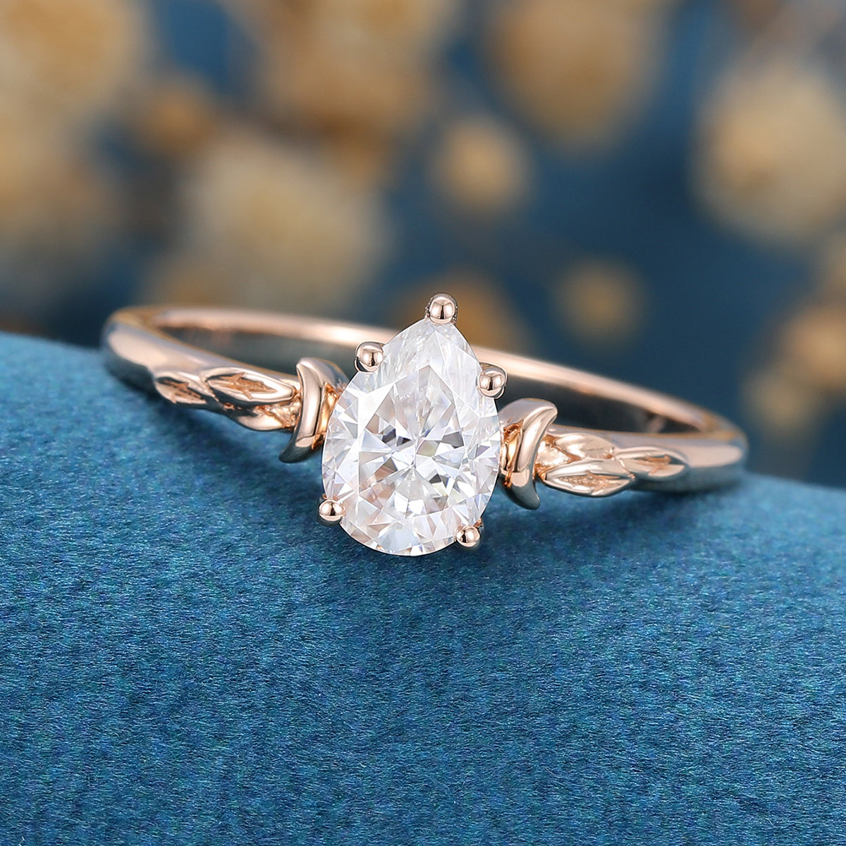 0.69 CT Pear Shaped Moissanite Vintage Solitaire Engagement Ring