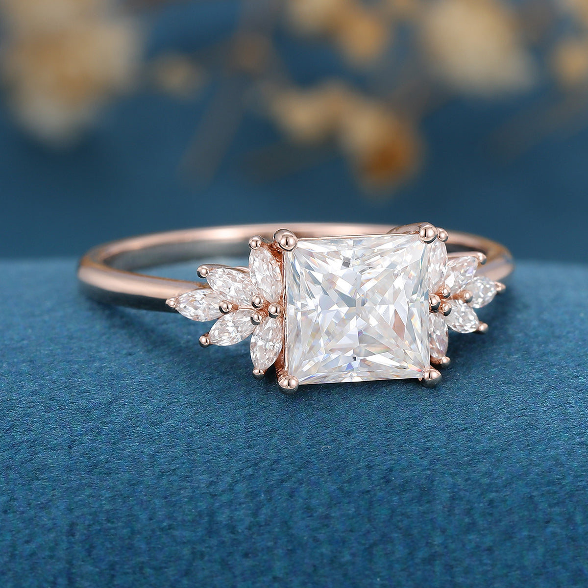1.75 CT Princess Cluster Lab Grown Diamond Engagement Ring