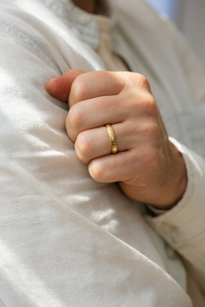 Men's Wedding Band with Engraved Geometric Pattern