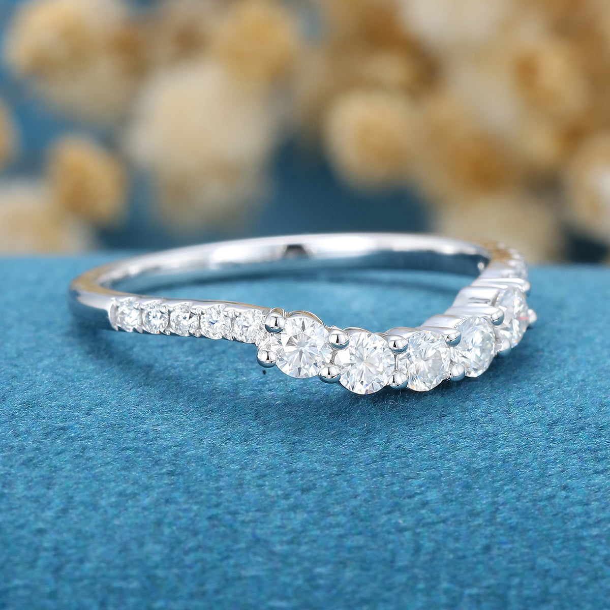 1.90 CT Round Shaped Moissanite Curved Wedding Band