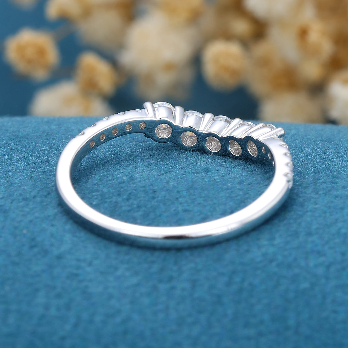 1.90 CT Round Shaped Moissanite Curved Wedding Band