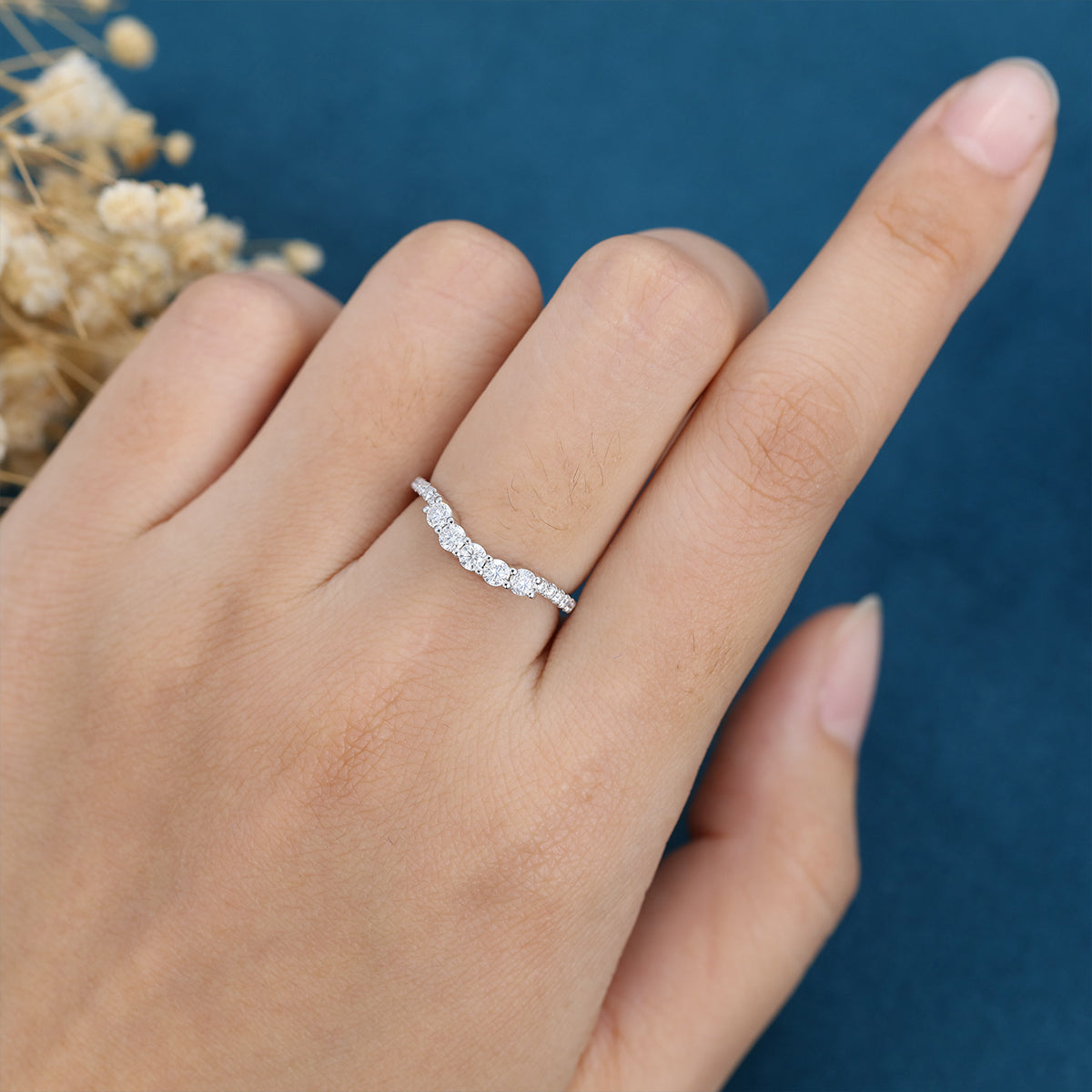 1.90 CT Round Shaped Moissanite Curved Wedding Band