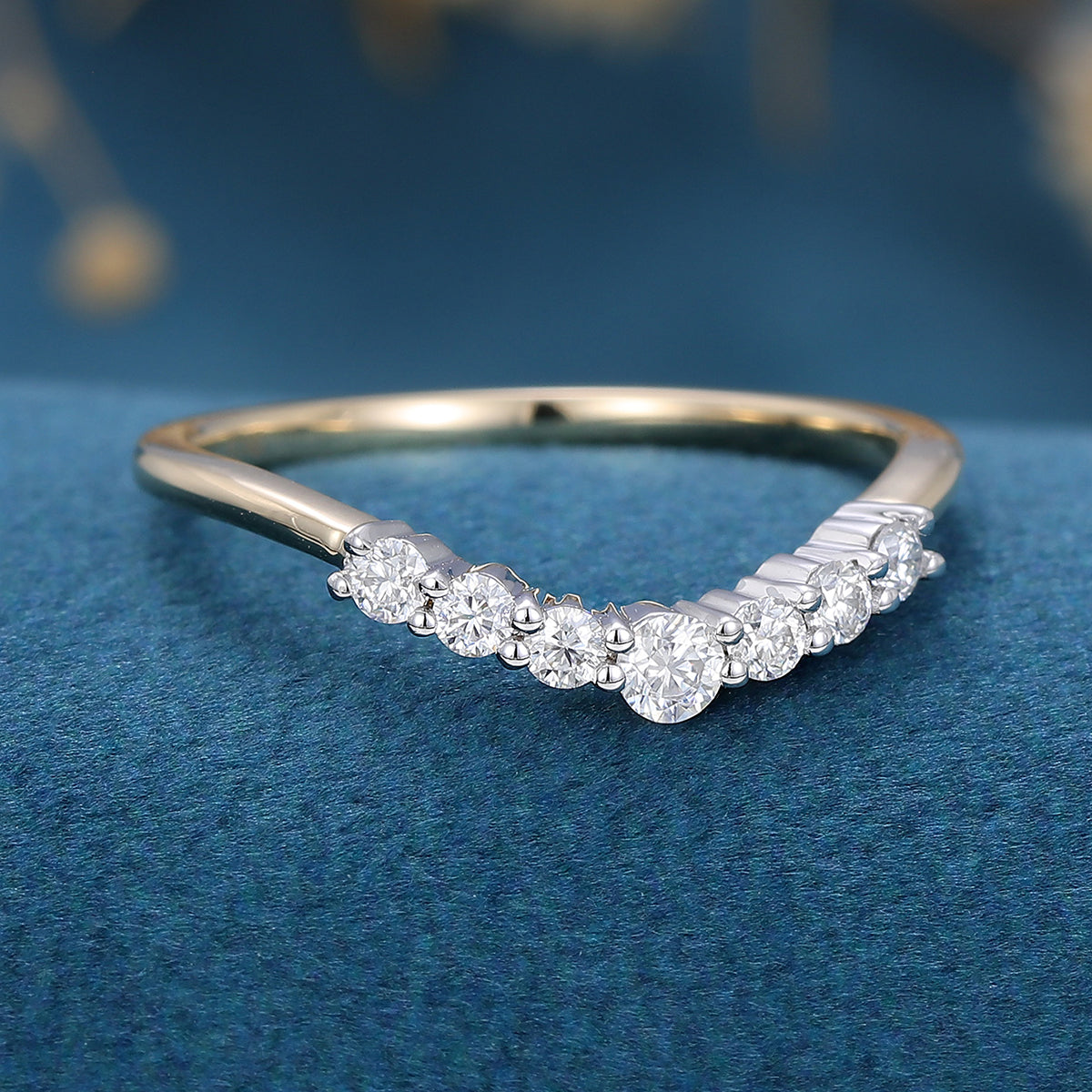 1.80 CT Round Shaped Moissanite Curved Wedding Band