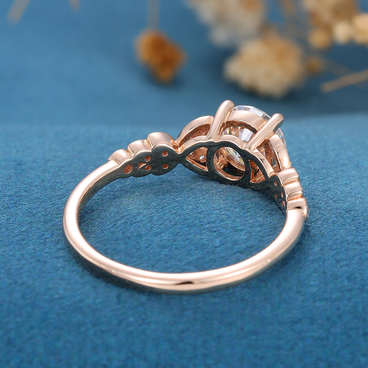 0.68 CT Round Shaped Moissanite Art Deco Engagement Ring