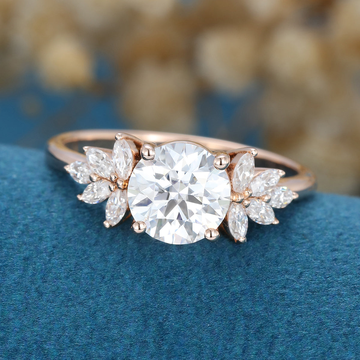 1.10 CT Round Shaped Moissanite Cluster Engagement Ring