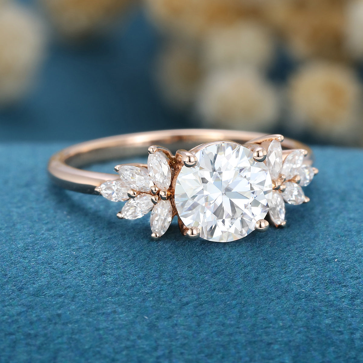 1.10 CT Round Shaped Moissanite Cluster Engagement Ring