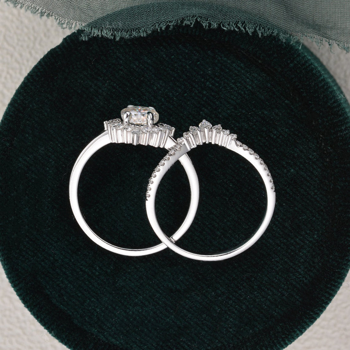 1.50 CT Oval Cut Cluster Art Deco Moissanite Bridal Ring Set