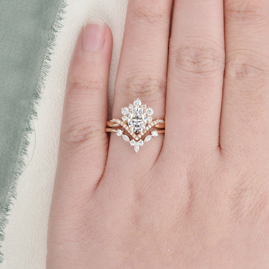 1.50 CT Oval Cut Twisted Art Deco Moissanite Bridal Ring Set