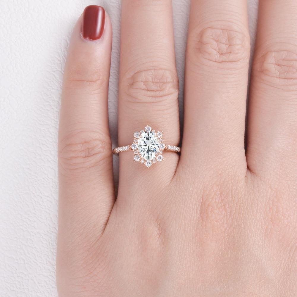 1.33 CT Oval Cut Halo Pave Moissanite Engagement Ring