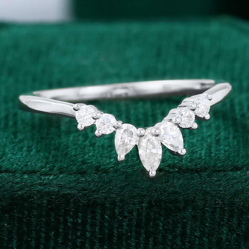 0.27 Round, Pear & Marquise Moissanite Curved Wedding Band