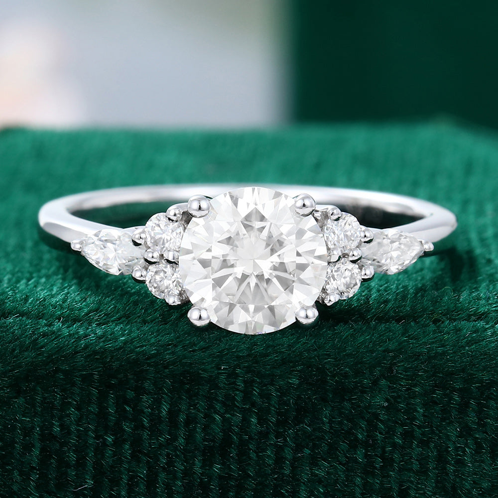 0.88 CT Round Shaped Moissanite Cluster Engagement Ring