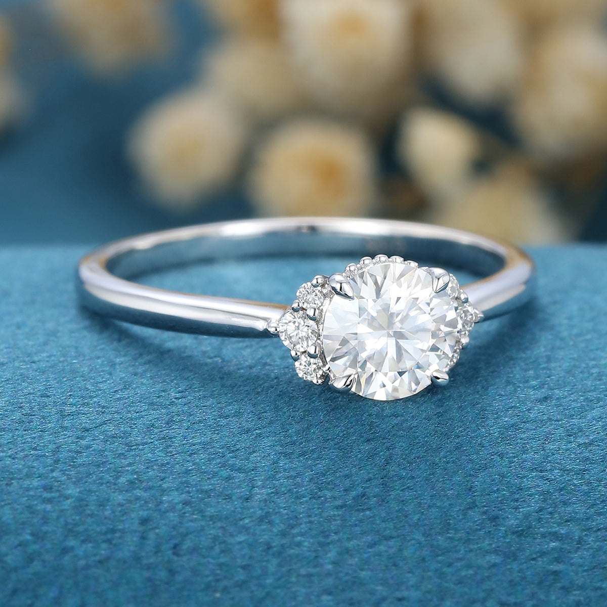 0.68 CT Round Shaped Moissanite Cluster Engagement Ring