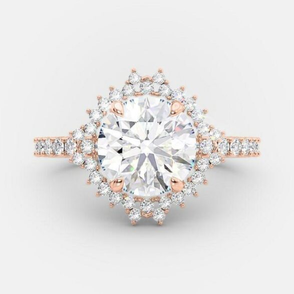 2.0 CT Round Cut Cluster Halo Style Moissanite Engagement Ring