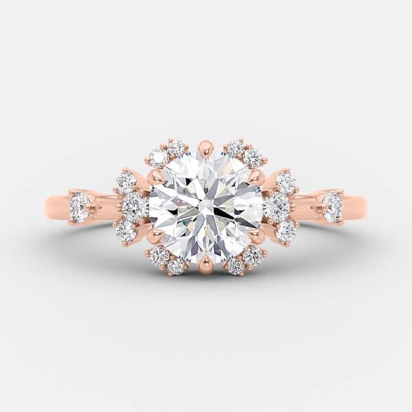1.0 CT Round Cut Cluster Art Deco Style Moissanite Engagement Ring